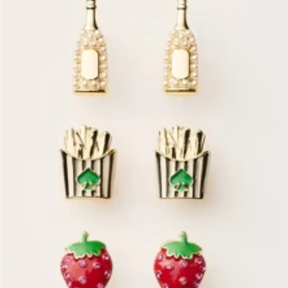 Kate Spade x Target stud Earrings Set with Strawberries, Fries & Champagne NIB - Picture 3 of 11
